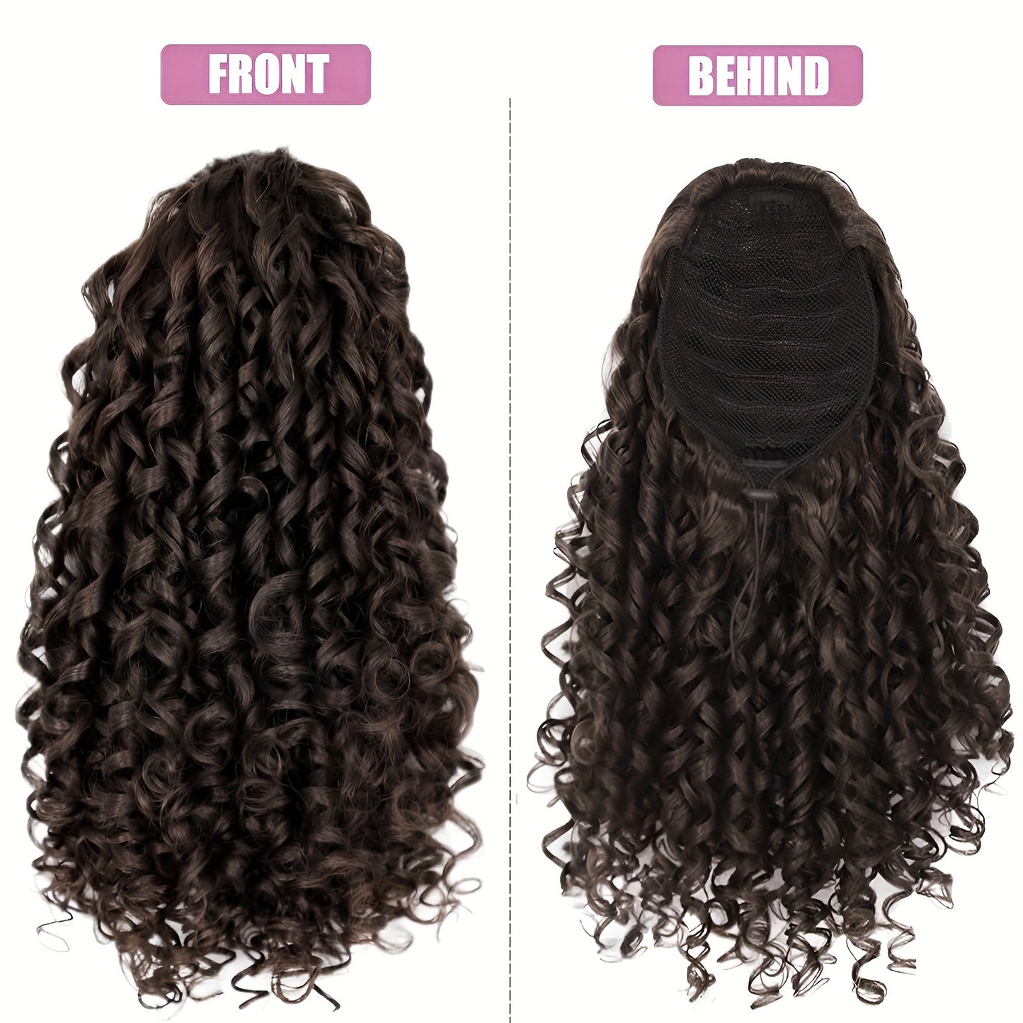 Women'S High-Temperature Fiber Curly Wave Ponytail Hair Extensions, 40.64 cm, Vacation Style, Drawstring and Clip-in Design, Fluffy Texture, Fashionable Synthetic Hairpiece