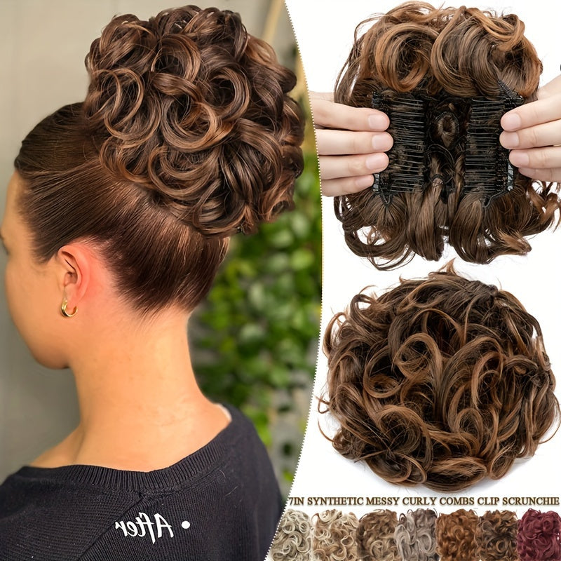 LARGE FULLER THICK Clip-In Curly Chignon Hair Extension | Voluminous Synthetic Updo Piece for Women - Easy Clip-In, High-Temperature Resistant | Perfect for Weddings, Parties, Daily Wear | Available in Brown, Black, Blonde, Hair Clip