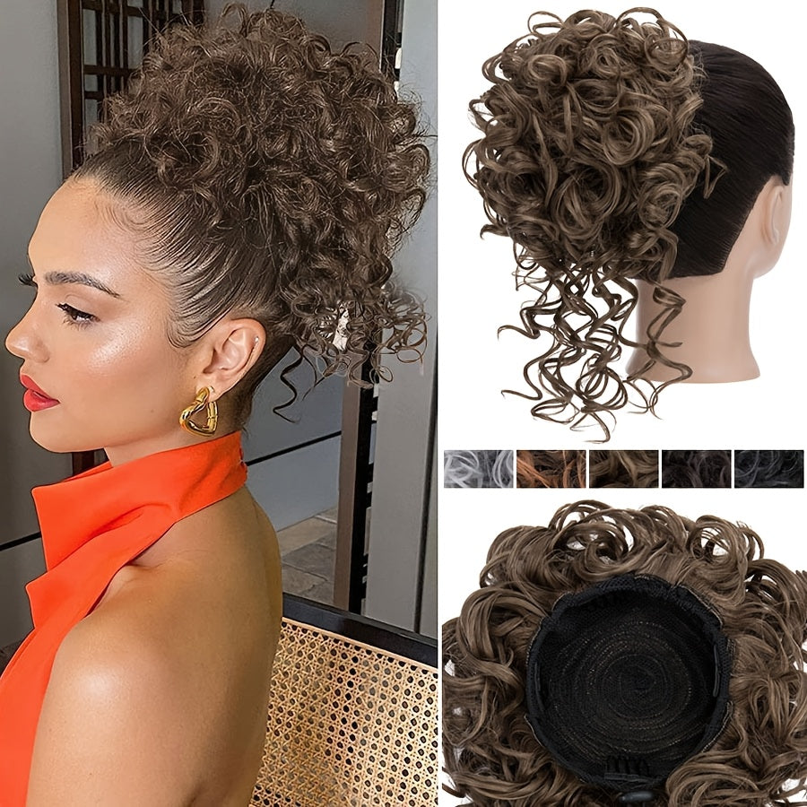 Afro Puff Drawstring Ponytail Extensions Short Kinky Curly Scrunchie Messy Bun Pony Tail Hair Piece Extra Thick Wavy Pony Tails Synthetic Soft Pineapple Updo Hairpiece 8inch/20cm Black, Blonde, Brown, Gray Ombre For Christmas Party Daily Use