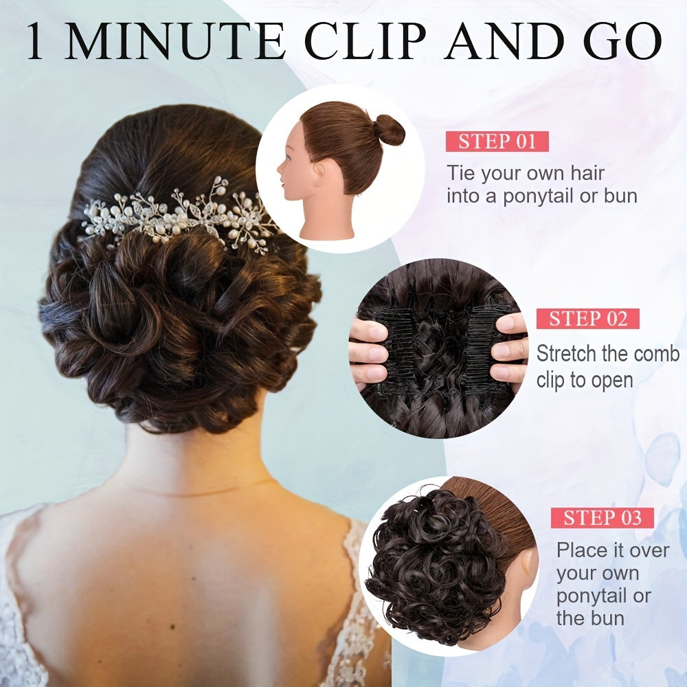 LARGE FULLER THICK Clip-In Curly Chignon Hair Extension | Voluminous Synthetic Updo Piece for Women - Easy Clip-In, High-Temperature Resistant | Perfect for Weddings, Parties, Daily Wear | Available in Brown, Black, Blonde, Hair Clip