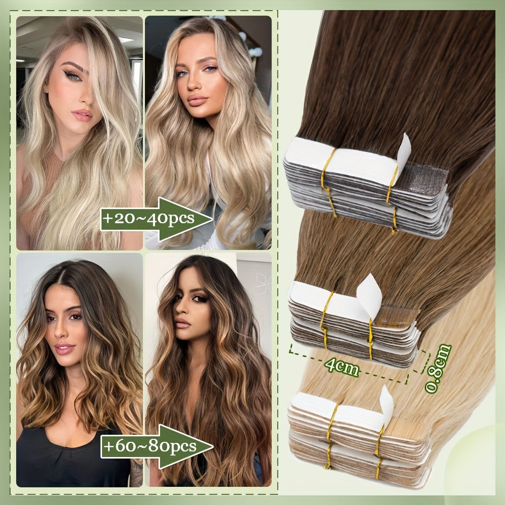 50g/pack 20pcs Tape In Human Hair Extensions 100% Brazilian Human Hair Tape In Extensions Straight Light Beige Weft 100% Remy Seamless Design Human Hair Extensions for Women 35.56-60.96 cm Date Gift Cosplay