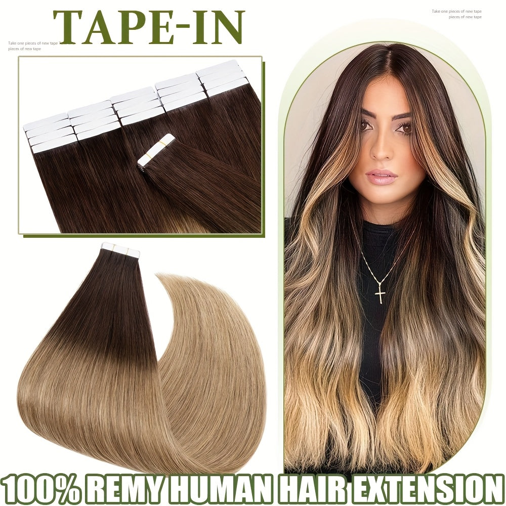 50g/pack 20pcs Tape In Human Hair Extensions 100% Brazilian Human Hair Tape In Extensions Straight Light Beige Weft 100% Remy Seamless Design Human Hair Extensions for Women 35.56-60.96 cm Date Gift Cosplay