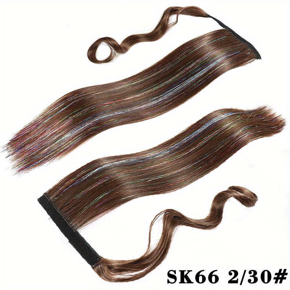 1pc Wig Piece Fashion Colorful Ponytail Golden and Silvery Low Temperature Fiber Magic Tape Straight Hair Ponytail Natural Traceless Synthetic Straight Hair Braid