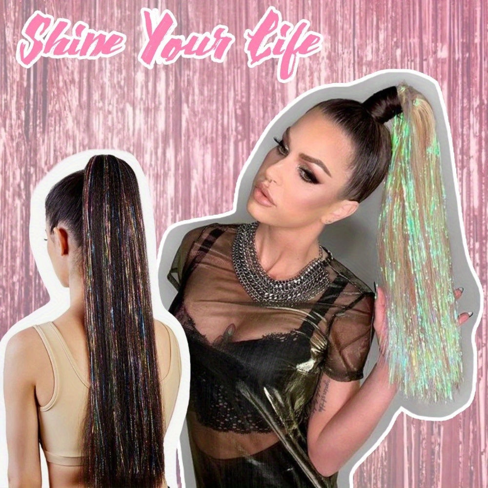 1pc Wig Piece Fashion Colorful Ponytail Golden and Silvery Low Temperature Fiber Magic Tape Straight Hair Ponytail Natural Traceless Synthetic Straight Hair Braid
