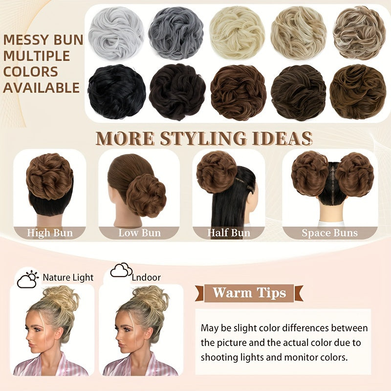 Curly Messy Bun Hair Extension - Easy Stretch, Claw Clip-In Ponytail, Scrunchie Chignon Tray, Soft Hairpieces For Women - Daily, Wedding, Party Use With No Damage, No Shedding, No Tangle Guarantee