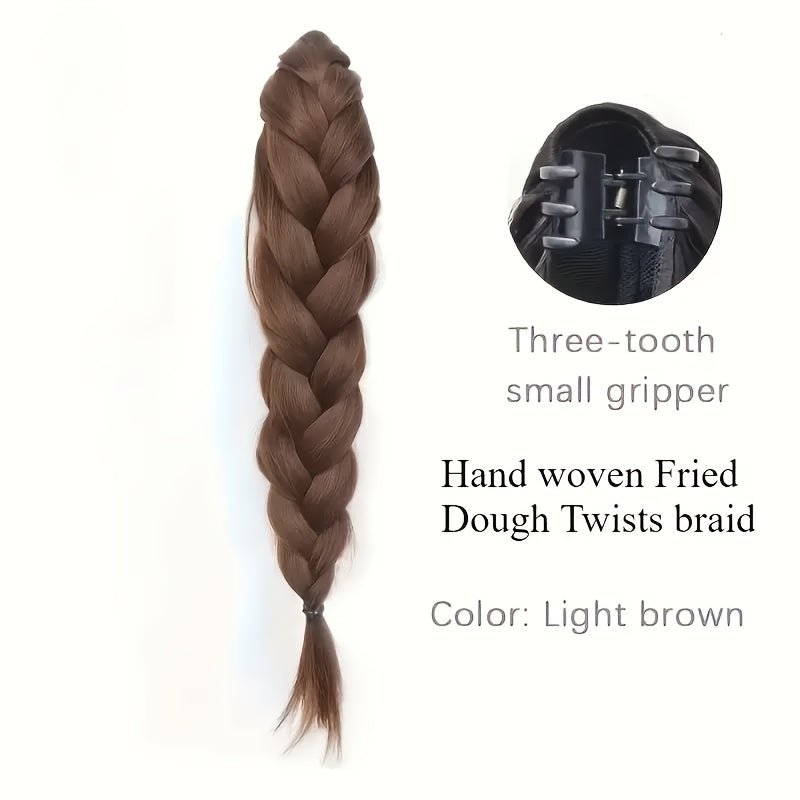 Synthetic High Ponytail Braid Extension, Clip-in Half-Tied Long Curly Hairpiece, Natural Fluffy New Chinese Style Braided Twist, High-Temperature Fiber, Safe Clips for All Hair Type