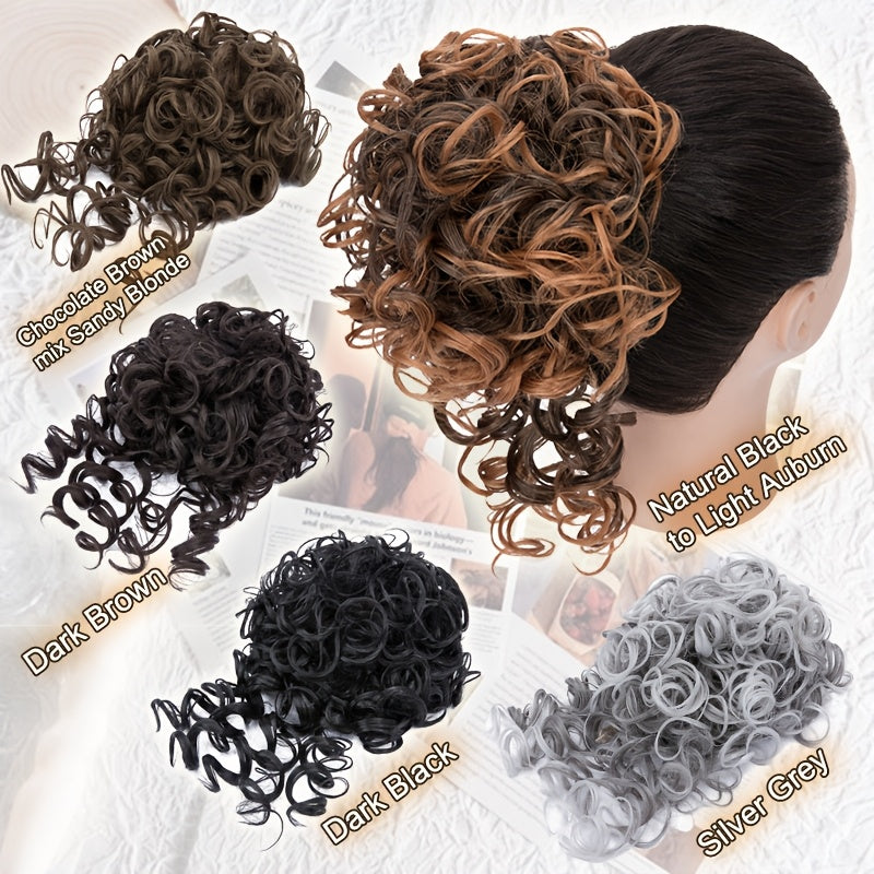 Afro Puff Drawstring Ponytail Extensions Short Kinky Curly Scrunchie Messy Bun Pony Tail Hair Piece Extra Thick Wavy Pony Tails Synthetic Soft Pineapple Updo Hairpiece 8inch/20cm Black, Blonde, Brown, Gray Ombre For Christmas Party Daily Use