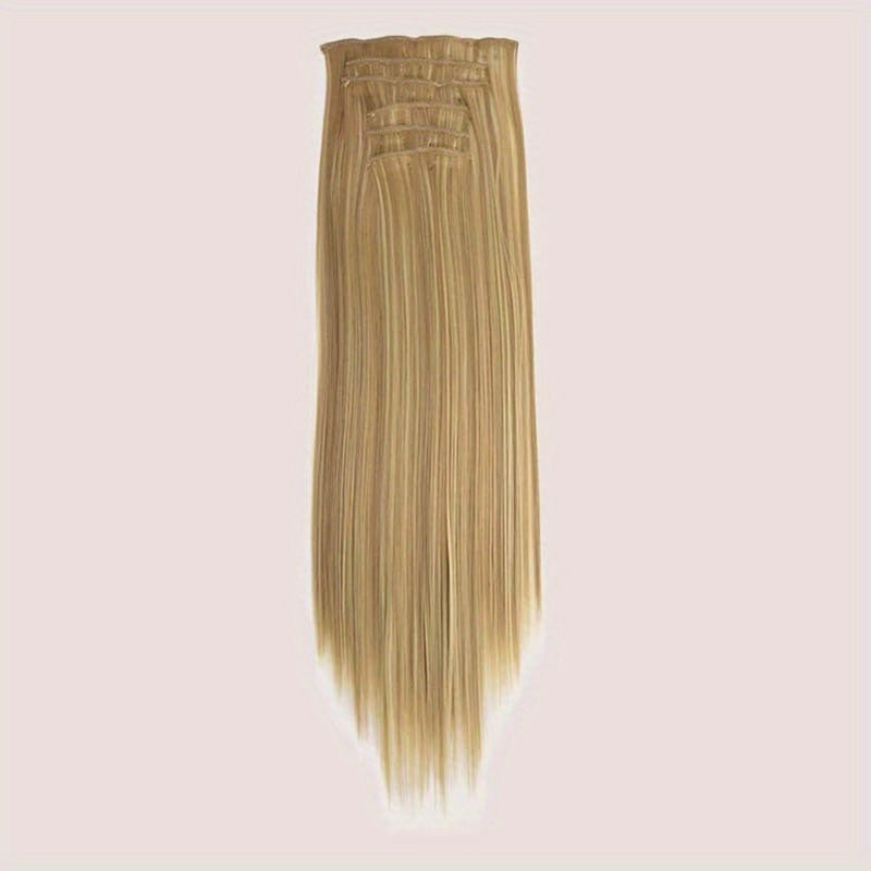16pcs Long Straight Hair Extensions for Women, Clip-In Synthetic Hairpieces, Natural Look, Easy to Use, Hair Styling Accessories