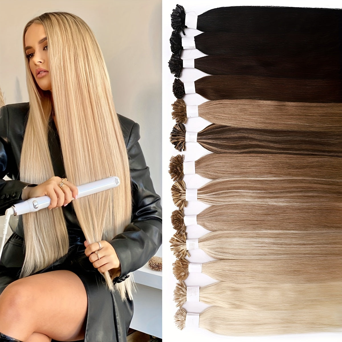 50 Strands/ 50 Gram Keratin Fushion Human Hair Extensions 100% Real Hair U tip Extensions Keratin U Tip Hair Extensions Nail Tips 40.64cm-60.96cm Pre Bonded U Tip Hair Extensions Human Hair