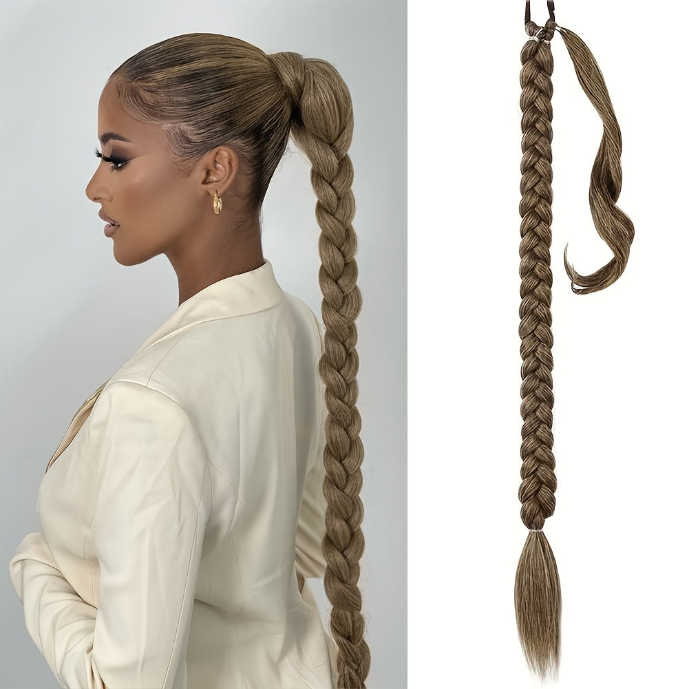 1pc Elegant 81.28 cm Long Straight Braid Ponytail Extension, High Temperature Fiber Synthetic Hairpiece with Elastic Tie for Women, Daily Use, Versatile Hairpiece|Elegant Braid|Elastic Tie Attachment, Hair Accessories