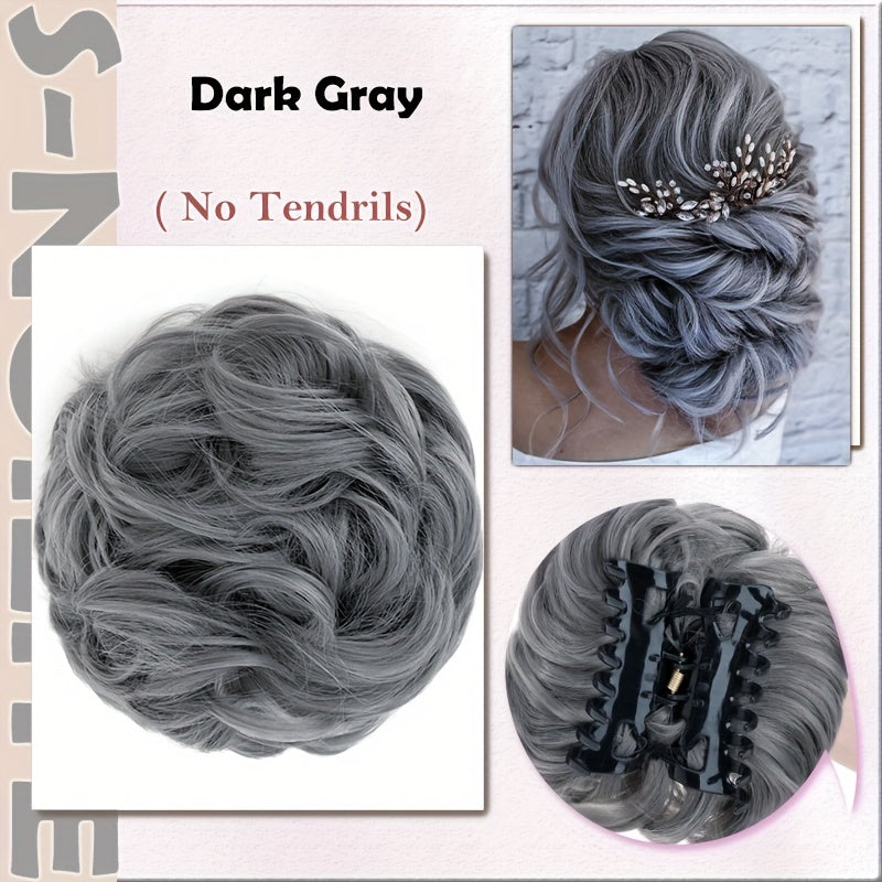 Curly Messy Bun Hair Extension - Easy Stretch, Claw Clip-In Ponytail, Scrunchie Chignon Tray, Soft Hairpieces For Women - Daily, Wedding, Party Use With No Damage, No Shedding, No Tangle Guarantee