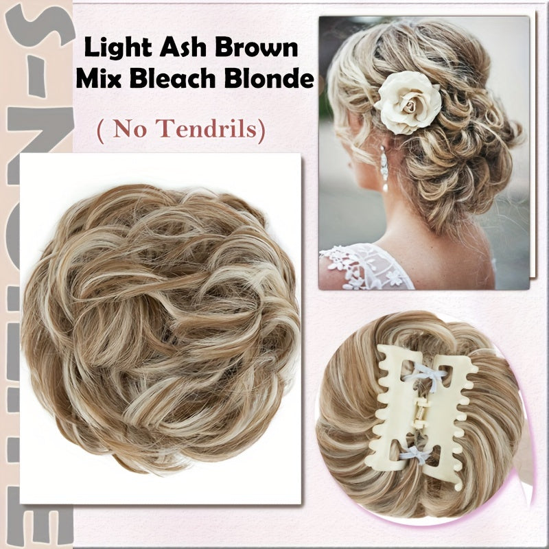 Curly Messy Bun Hair Extension - Easy Stretch, Claw Clip-In Ponytail, Scrunchie Chignon Tray, Soft Hairpieces For Women - Daily, Wedding, Party Use With No Damage, No Shedding, No Tangle Guarantee