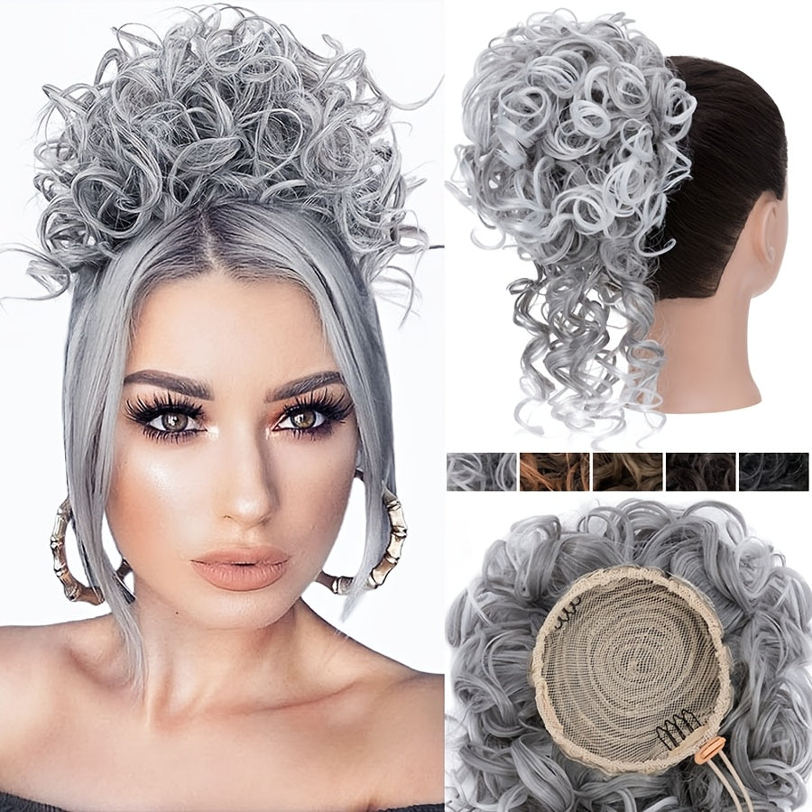 Afro Puff Drawstring Ponytail Extensions Short Kinky Curly Scrunchie Messy Bun Pony Tail Hair Piece Extra Thick Wavy Pony Tails Synthetic Soft Pineapple Updo Hairpiece 8inch/20cm Black, Blonde, Brown, Gray Ombre For Christmas Party Daily Use