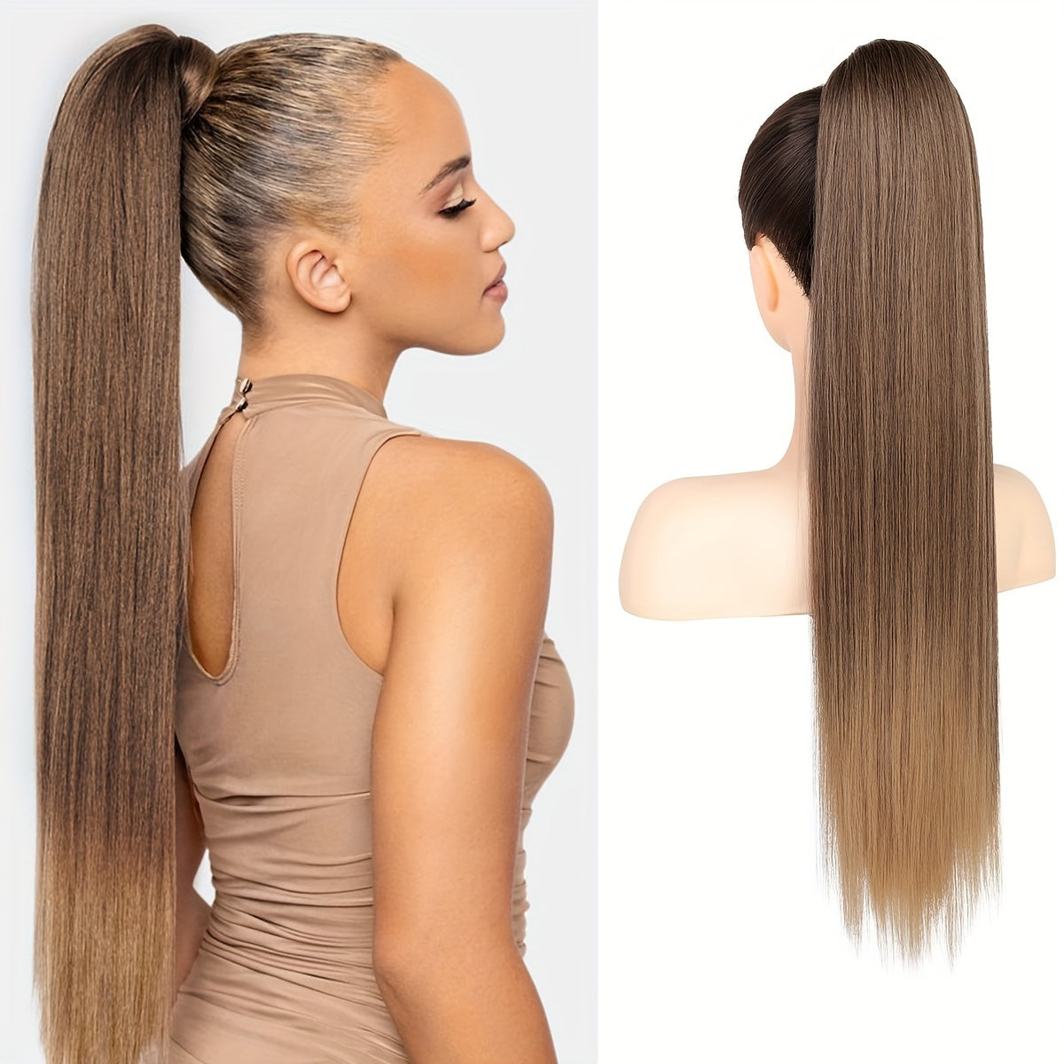 36 Inch Long Synthetic Hair Straight Drawstring Ponytail - Natural Soft Clip for All Hair Types - Fake Ponytails for Women