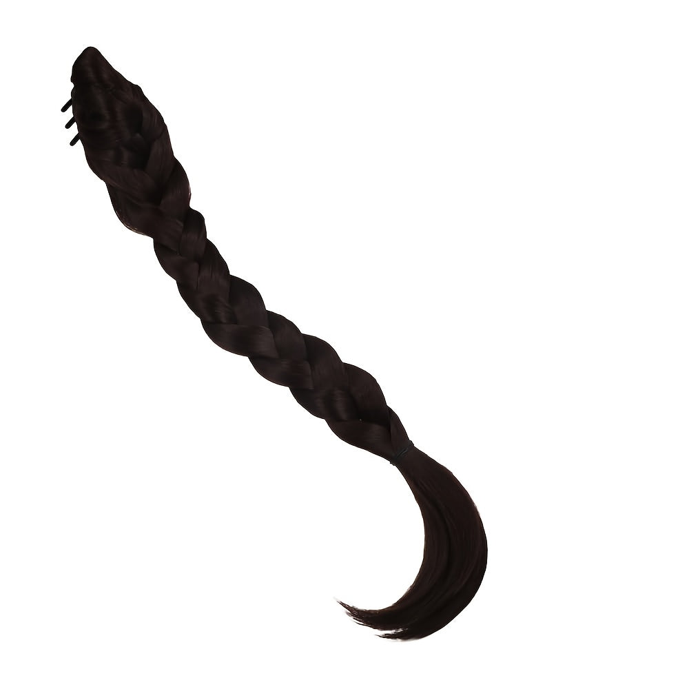 Synthetic High Ponytail Braid Extension, Clip-in Half-Tied Long Curly Hairpiece, Natural Fluffy New Chinese Style Braided Twist, High-Temperature Fiber, Safe Clips for All Hair Type