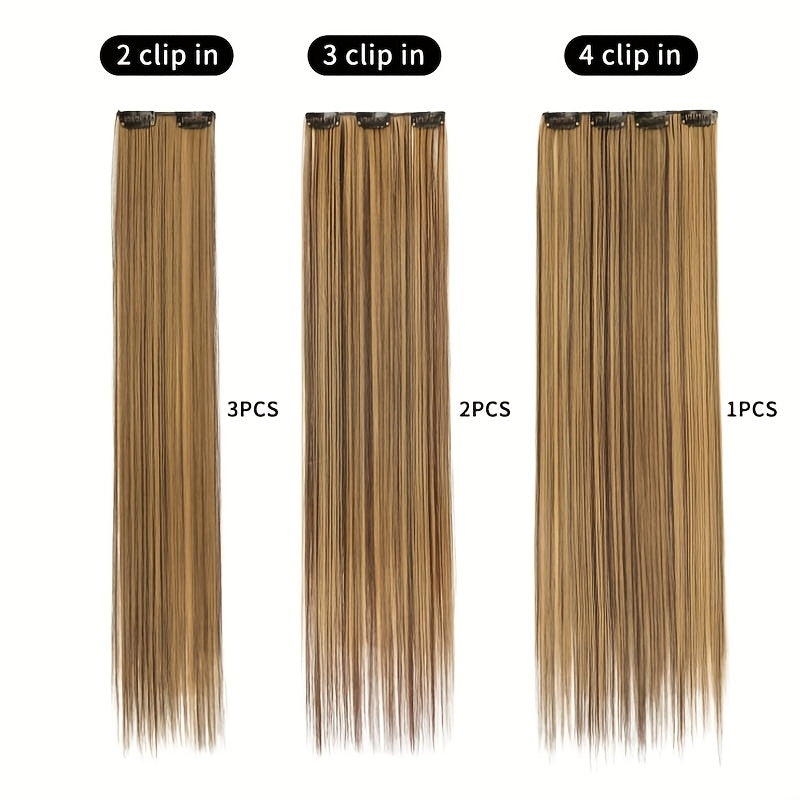 16pcs Long Straight Hair Extensions for Women, Clip-In Synthetic Hairpieces, Natural Look, Easy to Use, Hair Styling Accessories