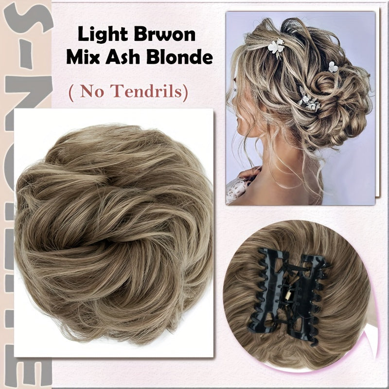 Curly Messy Bun Hair Extension - Easy Stretch, Claw Clip-In Ponytail, Scrunchie Chignon Tray, Soft Hairpieces For Women - Daily, Wedding, Party Use With No Damage, No Shedding, No Tangle Guarantee