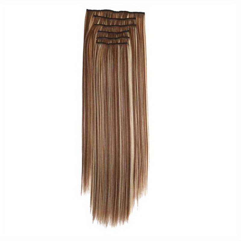 16pcs Long Straight Hair Extensions for Women, Clip-In Synthetic Hairpieces, Natural Look, Easy to Use, Hair Styling Accessories