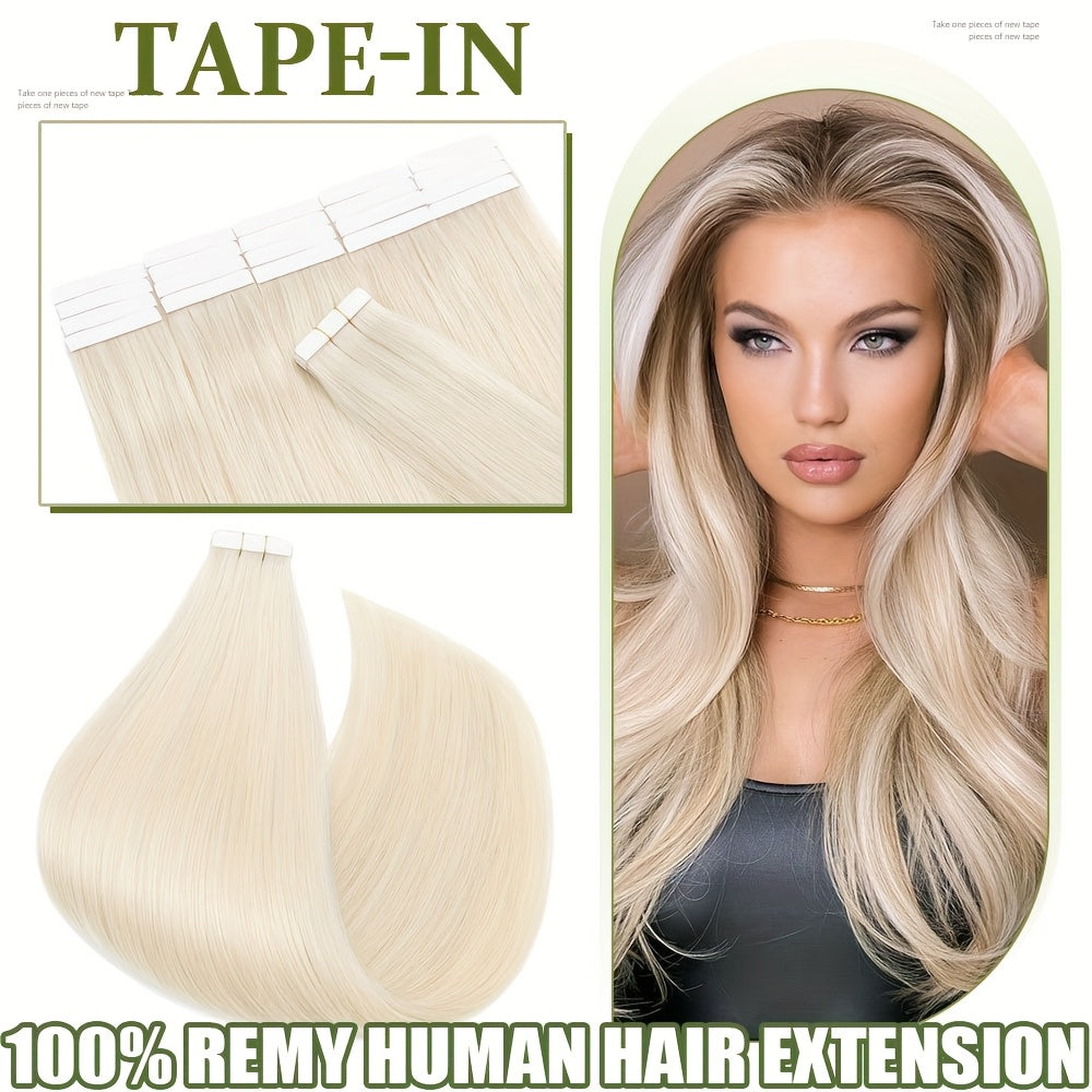 50g/pack 20pcs Tape In Human Hair Extensions 100% Brazilian Human Hair Tape In Extensions Straight Light Beige Weft 100% Remy Seamless Design Human Hair Extensions for Women 35.56-60.96 cm Date Gift Cosplay