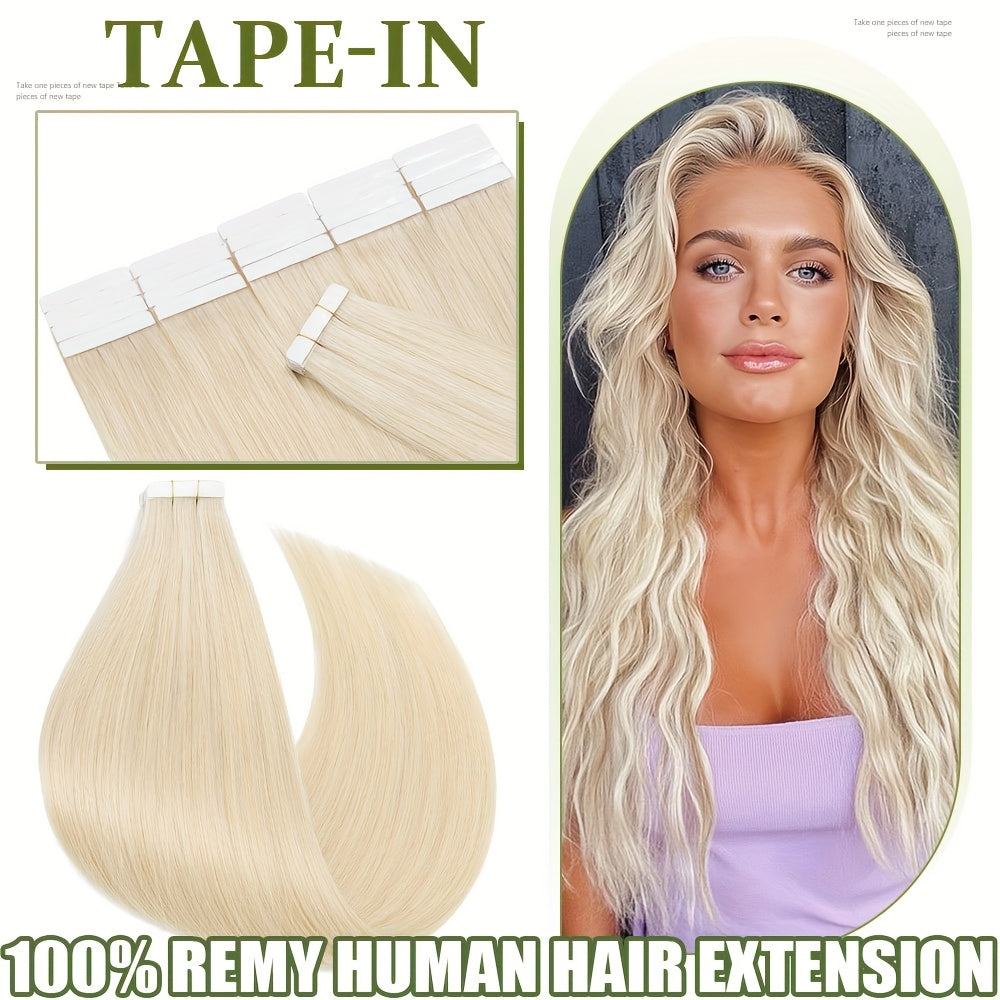 50g/pack 20pcs Tape In Human Hair Extensions 100% Brazilian Human Hair Tape In Extensions Straight Light Beige Weft 100% Remy Seamless Design Human Hair Extensions for Women 35.56-60.96 cm Date Gift Cosplay