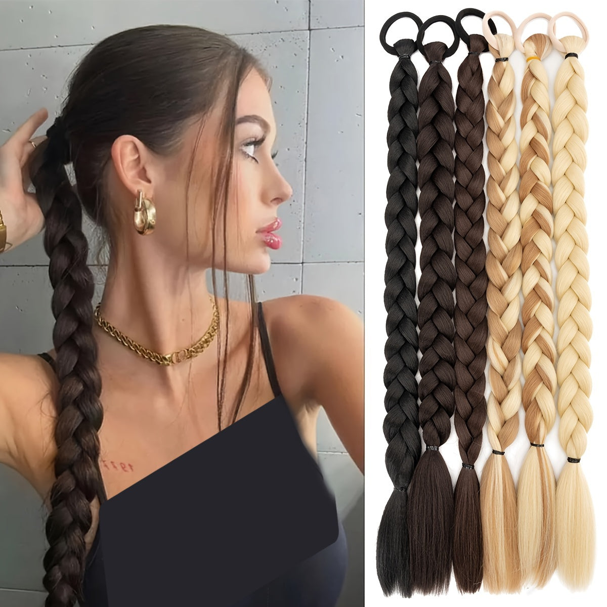 BENEHAIR Long Braid Ponytail Extension With Hair Tie Straight Soft Synthetic Hair Pieces Hair Extensions Braid Pony Tail Fluffy Natural Soft Synthetic Hairpieces For Women Daily Wear, 60.96 cm 1Pcs