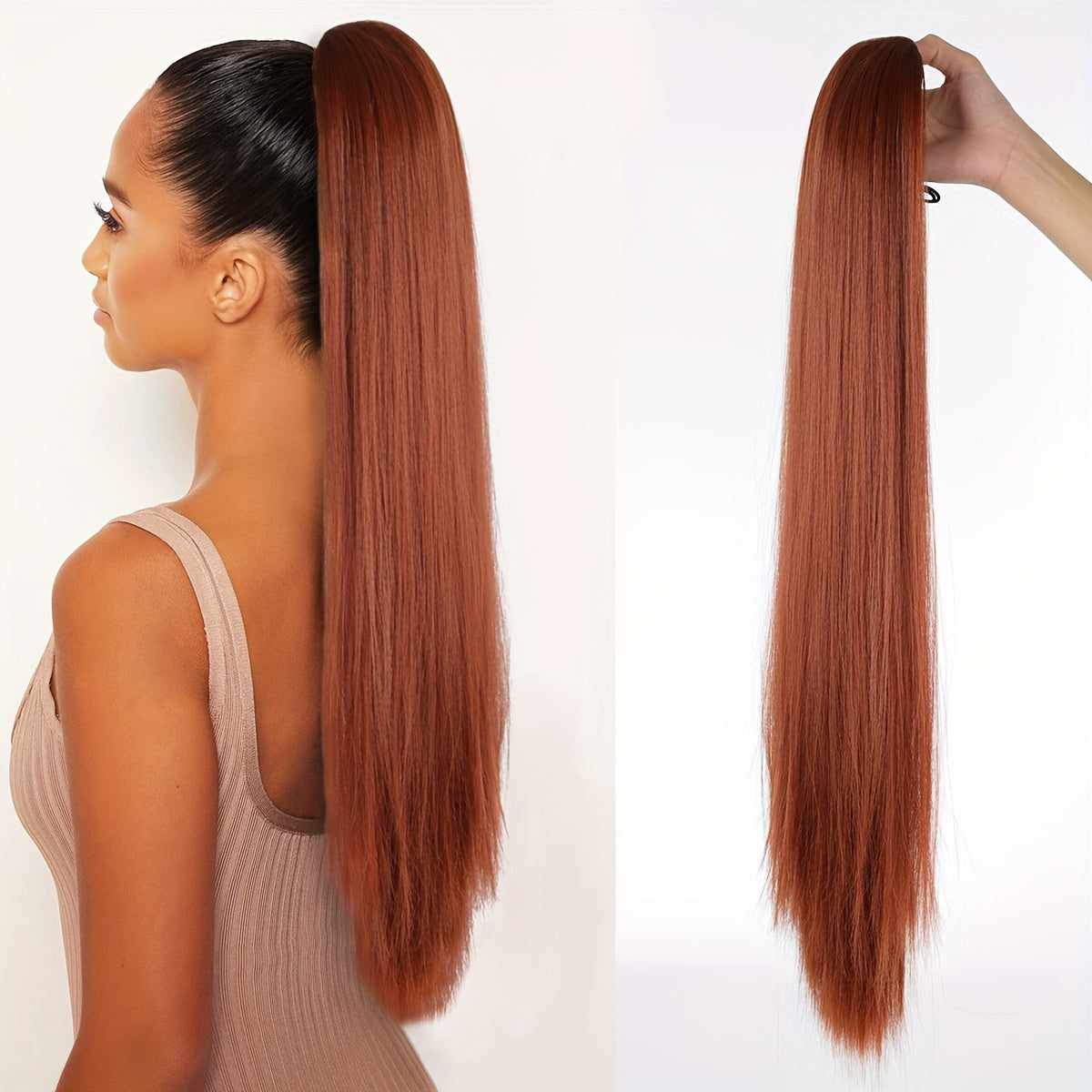 36 Inch Long Synthetic Hair Straight Drawstring Ponytail - Natural Soft Clip for All Hair Types - Fake Ponytails for Women