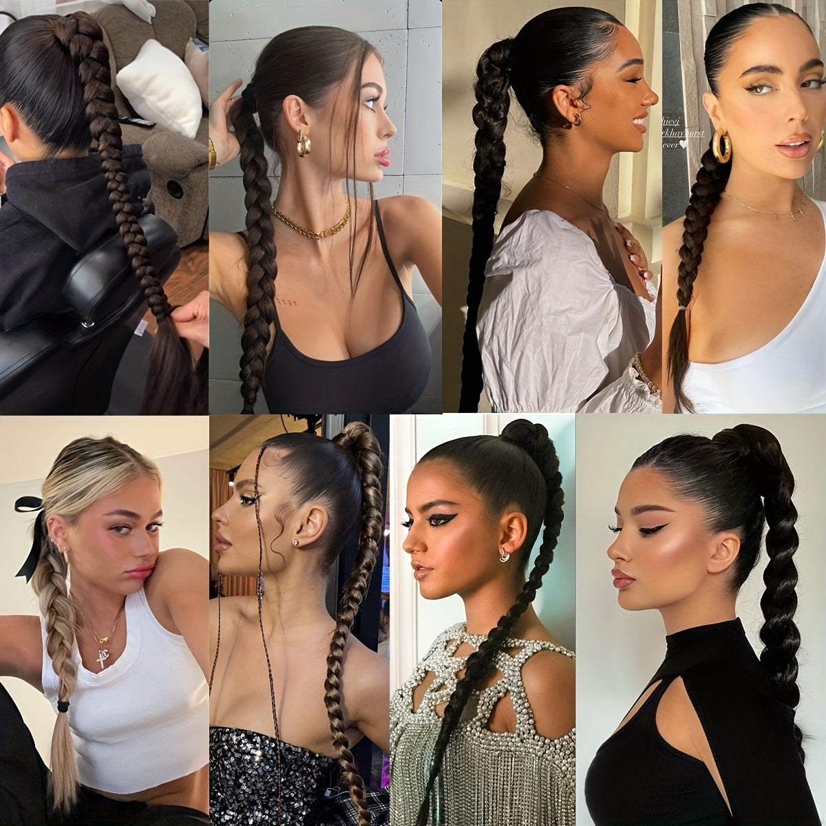 BENEHAIR Long Braid Ponytail Extension With Hair Tie Straight Soft Synthetic Hair Pieces Hair Extensions Braid Pony Tail Fluffy Natural Soft Synthetic Hairpieces For Women Daily Wear, 60.96 cm 1Pcs