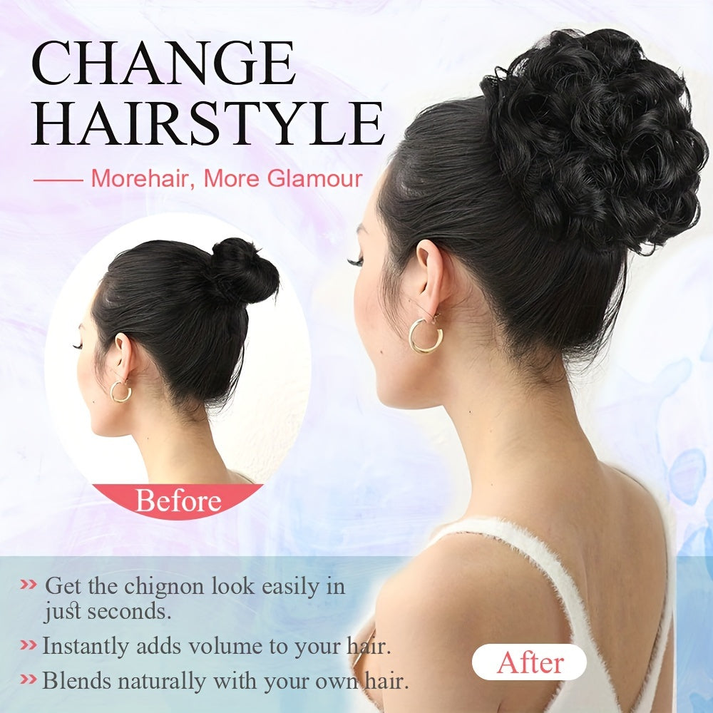 LARGE FULLER THICK Clip-In Curly Chignon Hair Extension | Voluminous Synthetic Updo Piece for Women - Easy Clip-In, High-Temperature Resistant | Perfect for Weddings, Parties, Daily Wear | Available in Brown, Black, Blonde, Hair Clip