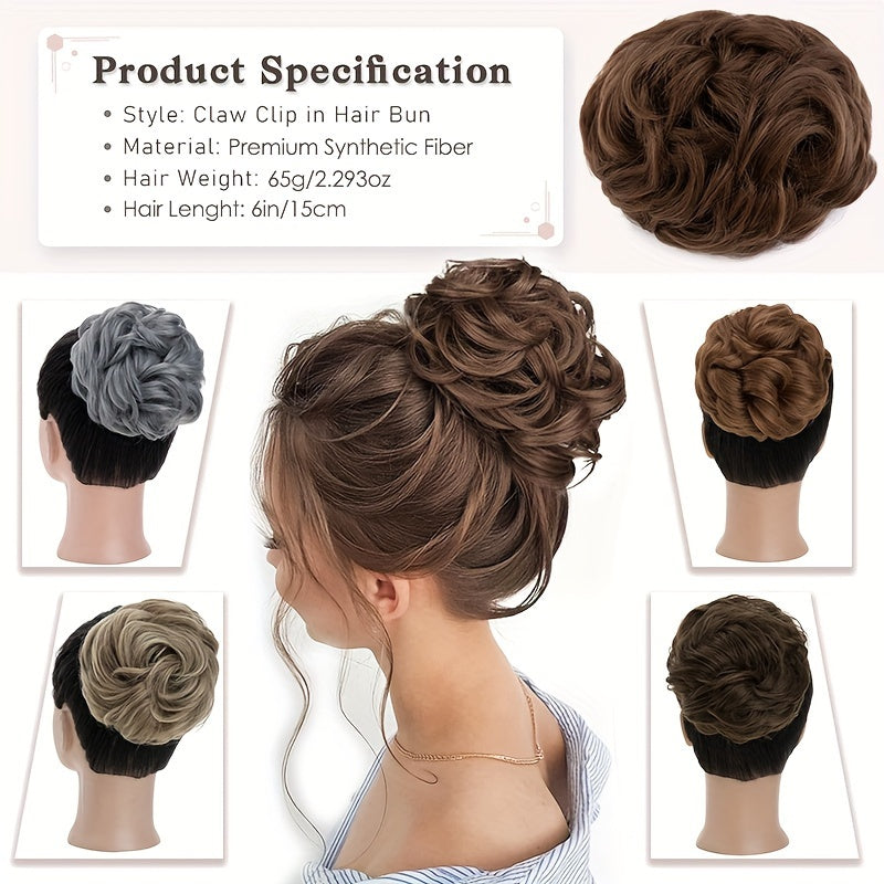 Curly Messy Bun Hair Extension - Easy Stretch, Claw Clip-In Ponytail, Scrunchie Chignon Tray, Soft Hairpieces For Women - Daily, Wedding, Party Use With No Damage, No Shedding, No Tangle Guarantee
