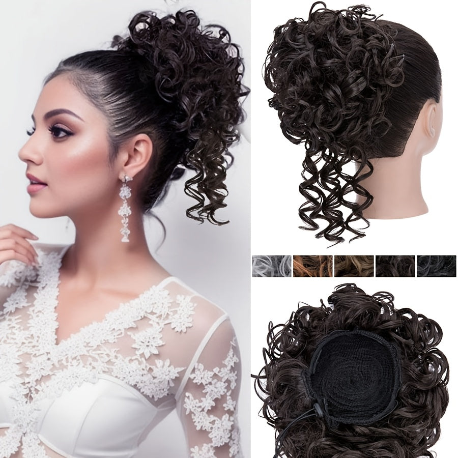Afro Puff Drawstring Ponytail Extensions Short Kinky Curly Scrunchie Messy Bun Pony Tail Hair Piece Extra Thick Wavy Pony Tails Synthetic Soft Pineapple Updo Hairpiece 8inch/20cm Black, Blonde, Brown, Gray Ombre For Christmas Party Daily Use