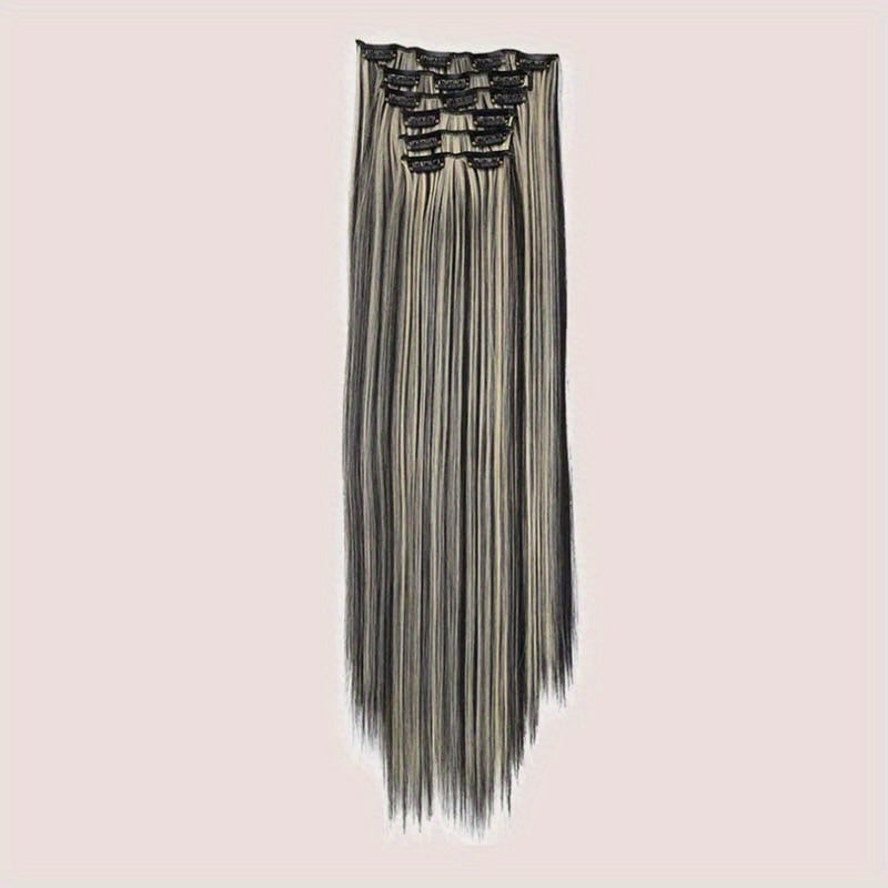 16pcs Long Straight Hair Extensions for Women, Clip-In Synthetic Hairpieces, Natural Look, Easy to Use, Hair Styling Accessories