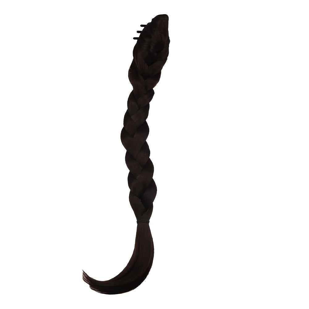 Synthetic High Ponytail Braid Extension, Clip-in Half-Tied Long Curly Hairpiece, Natural Fluffy New Chinese Style Braided Twist, High-Temperature Fiber, Safe Clips for All Hair Type