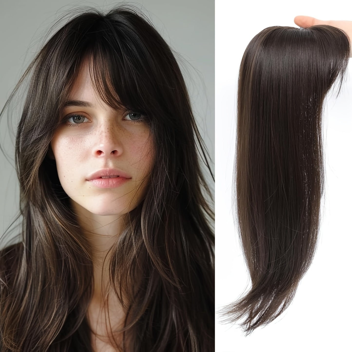 Clip in Bangs Bangs with Hair, 360° Cover Clip in Bangs Hair Clip in Hair Extensions, Blonde with Dark Root Hair Bangs for Women French Bangs with Hairpieces Clip in Bangs for Daily Wear