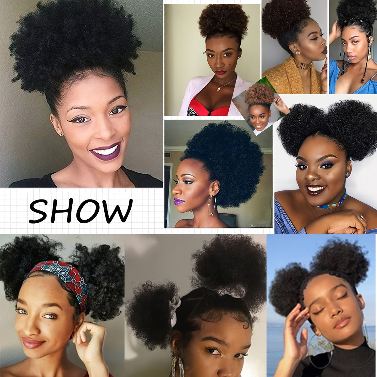 100% Human Hair Afro Hair Extensions Ponytail Hairpieces Drawstring Hairpieces Short Curly Afro Hairpieces 25.4 cm Large Net