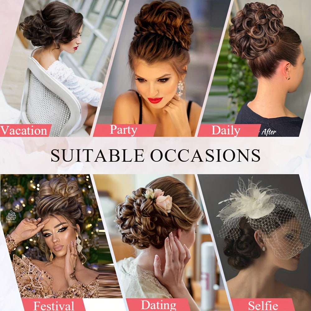 LARGE FULLER THICK Clip-In Curly Chignon Hair Extension | Voluminous Synthetic Updo Piece for Women - Easy Clip-In, High-Temperature Resistant | Perfect for Weddings, Parties, Daily Wear | Available in Brown, Black, Blonde, Hair Clip