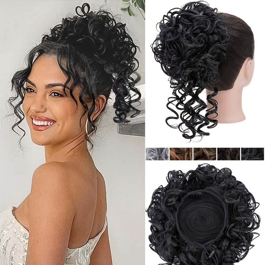 Afro Puff Drawstring Ponytail Extensions Short Kinky Curly Scrunchie Messy Bun Pony Tail Hair Piece Extra Thick Wavy Pony Tails Synthetic Soft Pineapple Updo Hairpiece 8inch/20cm Black, Blonde, Brown, Gray Ombre For Christmas Party Daily Use