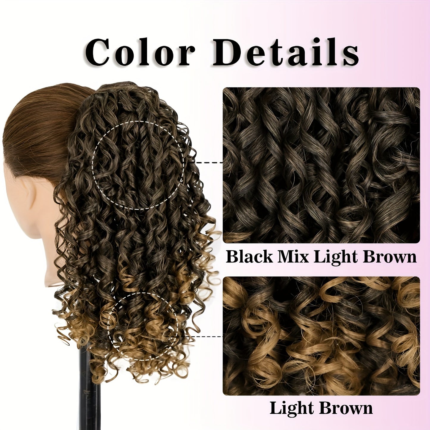 Women'S High-Temperature Fiber Curly Wave Ponytail Hair Extensions, 40.64 cm, Vacation Style, Drawstring and Clip-in Design, Fluffy Texture, Fashionable Synthetic Hairpiece