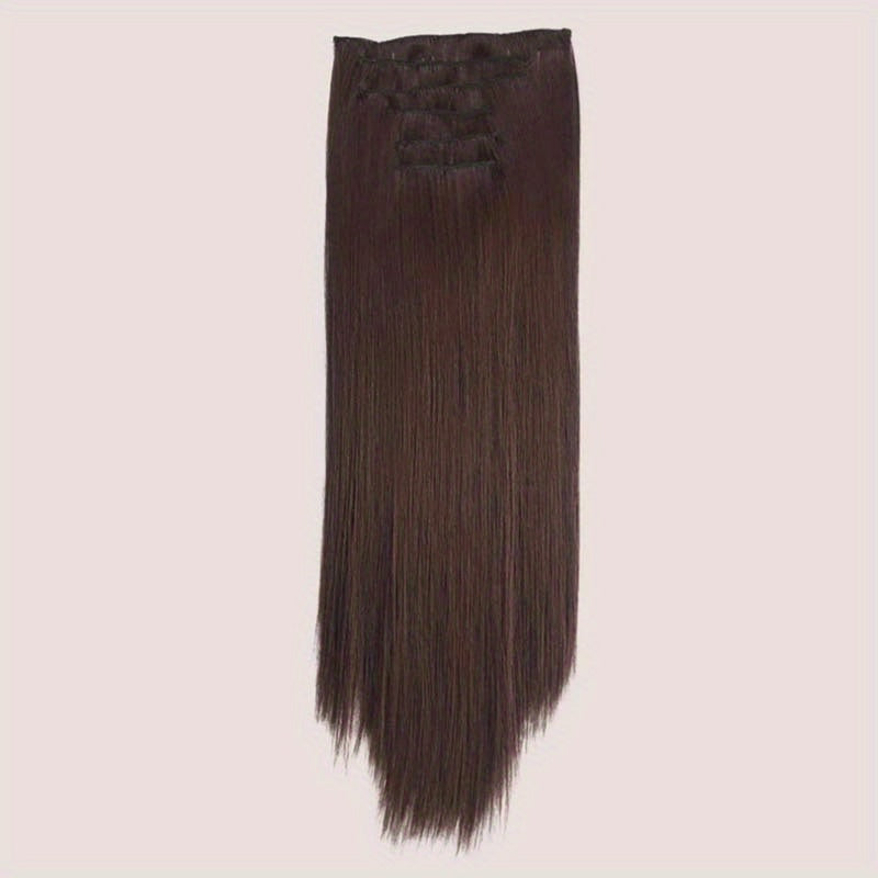 16pcs Long Straight Hair Extensions for Women, Clip-In Synthetic Hairpieces, Natural Look, Easy to Use, Hair Styling Accessories