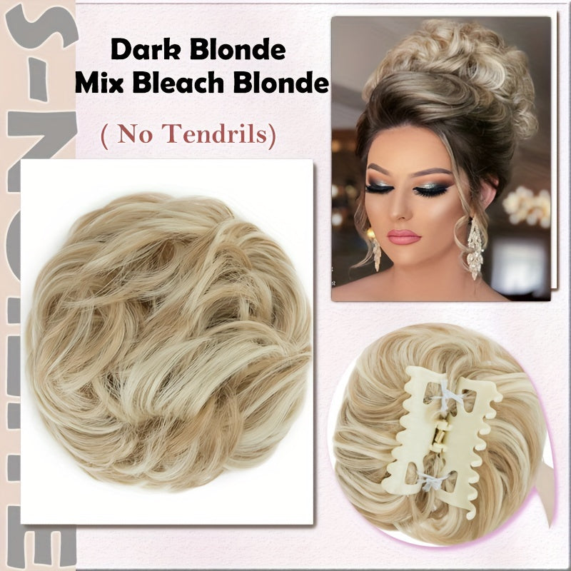 Curly Messy Bun Hair Extension - Easy Stretch, Claw Clip-In Ponytail, Scrunchie Chignon Tray, Soft Hairpieces For Women - Daily, Wedding, Party Use With No Damage, No Shedding, No Tangle Guarantee
