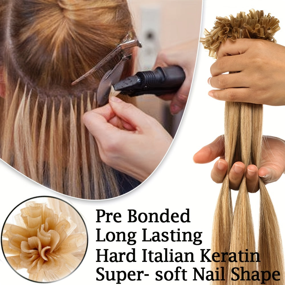 50 Strands/ 50 Gram Keratin Fushion Human Hair Extensions 100% Real Hair U tip Extensions Keratin U Tip Hair Extensions Nail Tips 40.64cm-60.96cm Pre Bonded U Tip Hair Extensions Human Hair