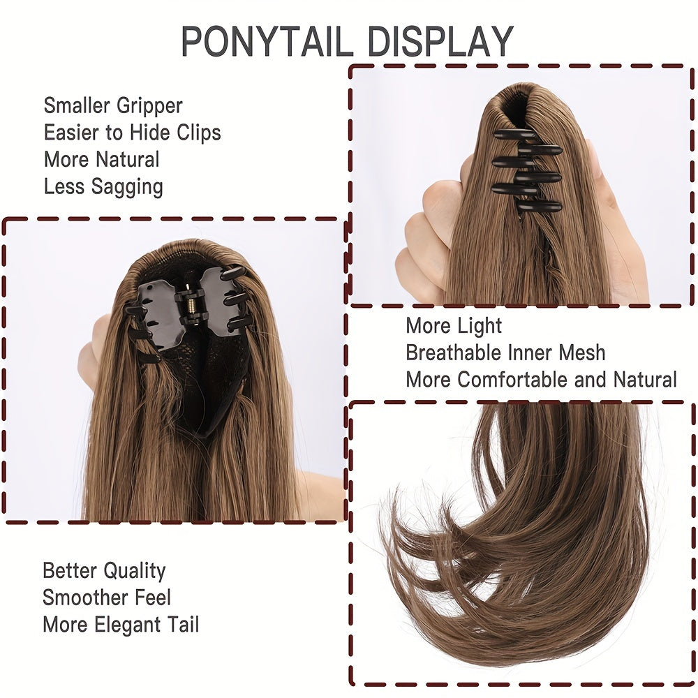 Claw Clip In Ponytail Hair Extensions Ponytail Extension Light Golden Brown Curly Ponytail Hair Extension For Women Heat Resistant Synthetic Hairpieces Ponytail For Girl Daily Party Use 35.56cm Wig Hair Accessories
