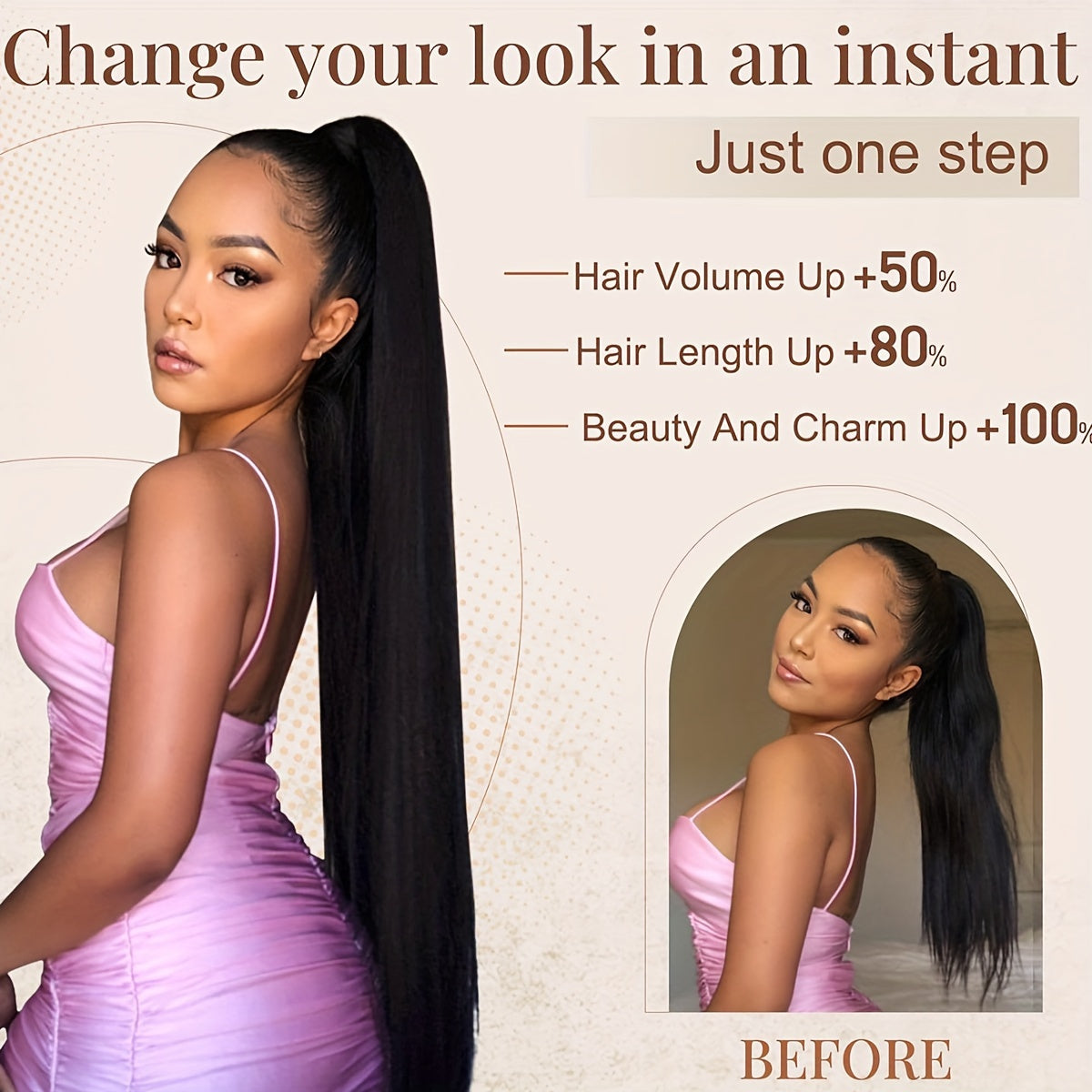 36 Inch Long Synthetic Hair Straight Drawstring Ponytail - Natural Soft Clip for All Hair Types - Fake Ponytails for Women