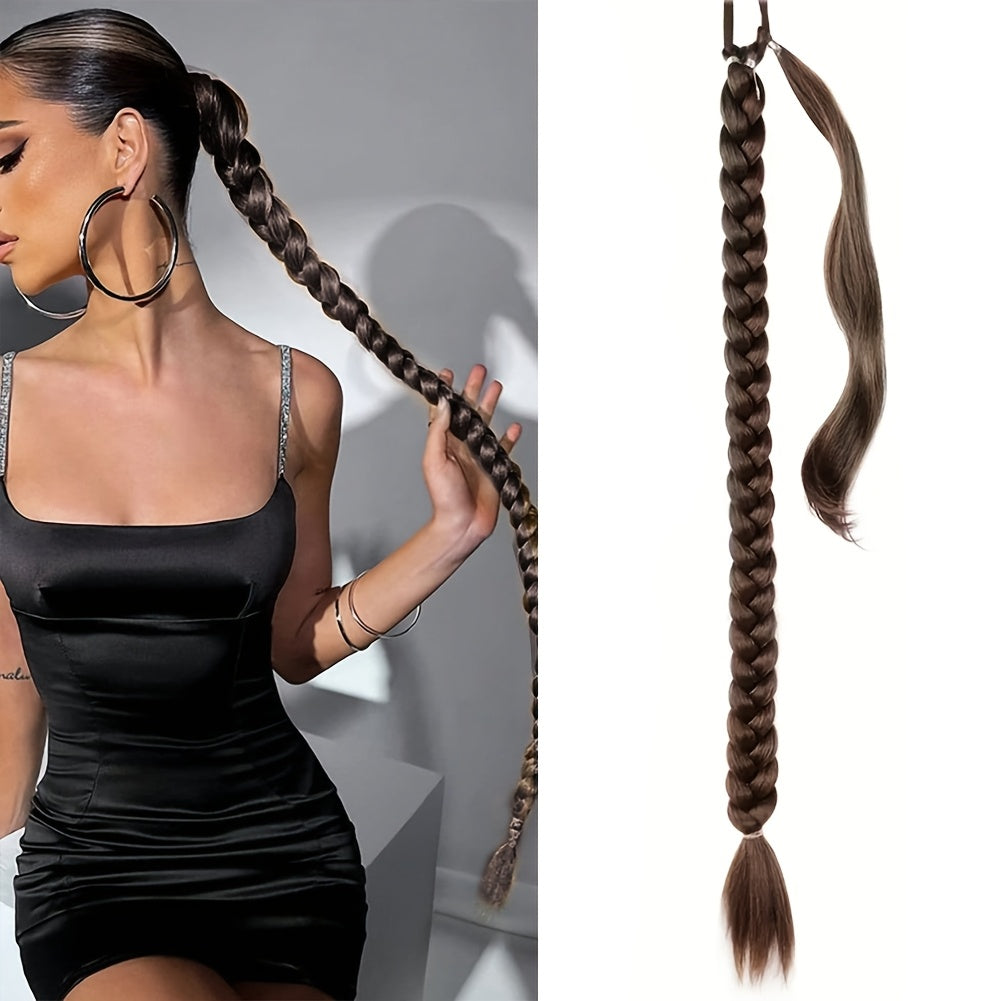 1pc Elegant 81.28 cm Long Straight Braid Ponytail Extension, High Temperature Fiber Synthetic Hairpiece with Elastic Tie for Women, Daily Use, Versatile Hairpiece|Elegant Braid|Elastic Tie Attachment, Hair Accessories