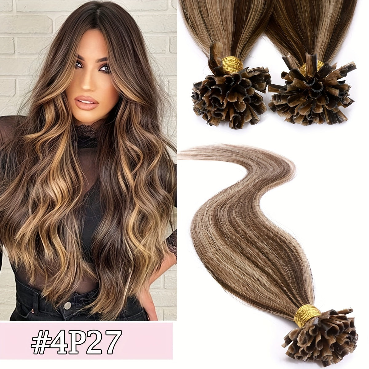 50 Strands/ 50 Gram Keratin Fushion Human Hair Extensions 100% Real Hair U tip Extensions Keratin U Tip Hair Extensions Nail Tips 40.64cm-60.96cm Pre Bonded U Tip Hair Extensions Human Hair
