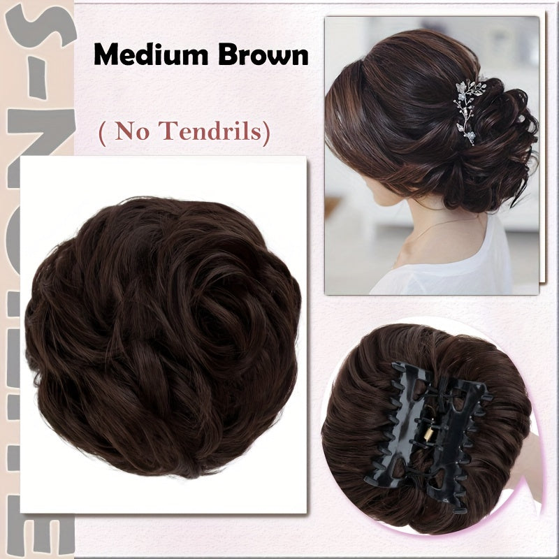 Curly Messy Bun Hair Extension - Easy Stretch, Claw Clip-In Ponytail, Scrunchie Chignon Tray, Soft Hairpieces For Women - Daily, Wedding, Party Use With No Damage, No Shedding, No Tangle Guarantee