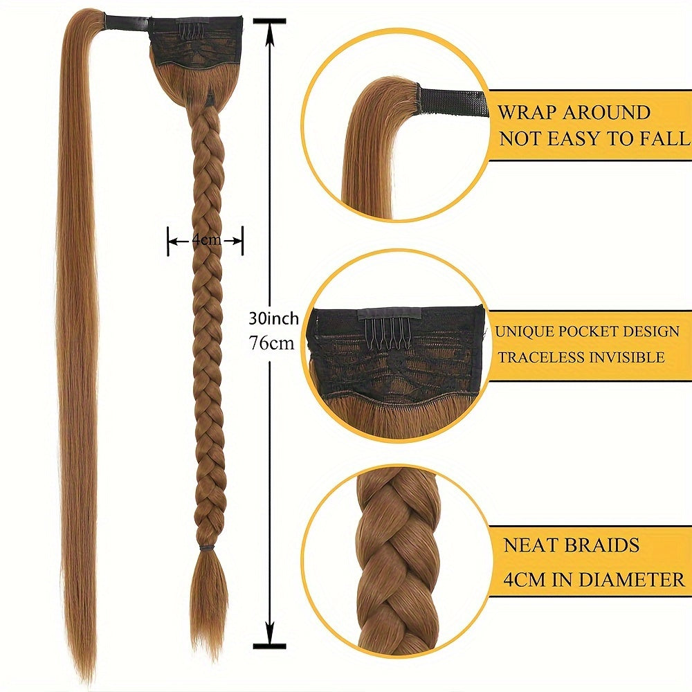 ISIGROSI Handcrafted Twist Braid Ponytail Extension - Versatile Fishbone Style for Women, Easy Wrap-Around Design