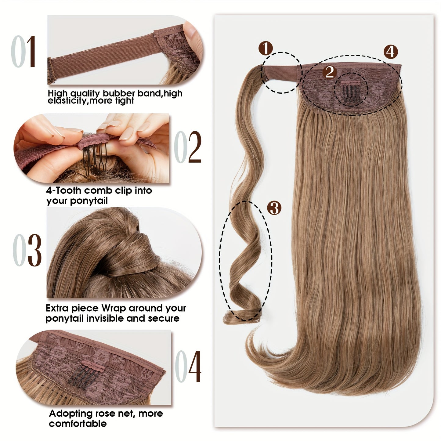 Straight Hair Ponytail Extension with Combs - SARLA Brand - Suitable for White Women - Stylish and Durable