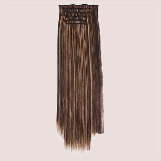 16pcs Long Straight Hair Extensions for Women, Clip-In Synthetic Hairpieces, Natural Look, Easy to Use, Hair Styling Accessories
