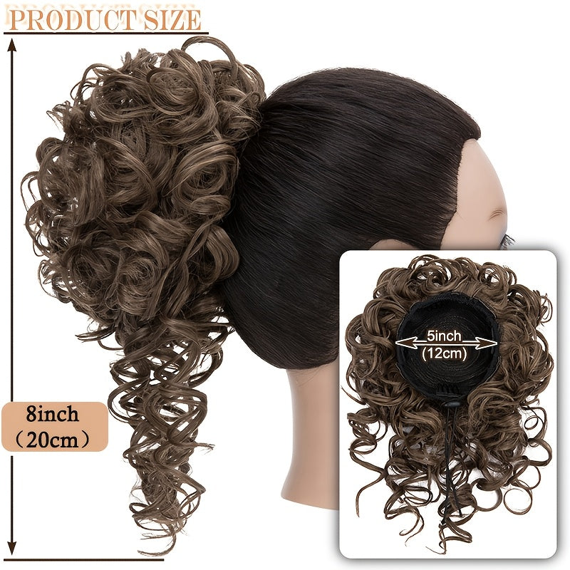 Afro Puff Drawstring Ponytail Extensions Short Kinky Curly Scrunchie Messy Bun Pony Tail Hair Piece Extra Thick Wavy Pony Tails Synthetic Soft Pineapple Updo Hairpiece 8inch/20cm Black, Blonde, Brown, Gray Ombre For Christmas Party Daily Use