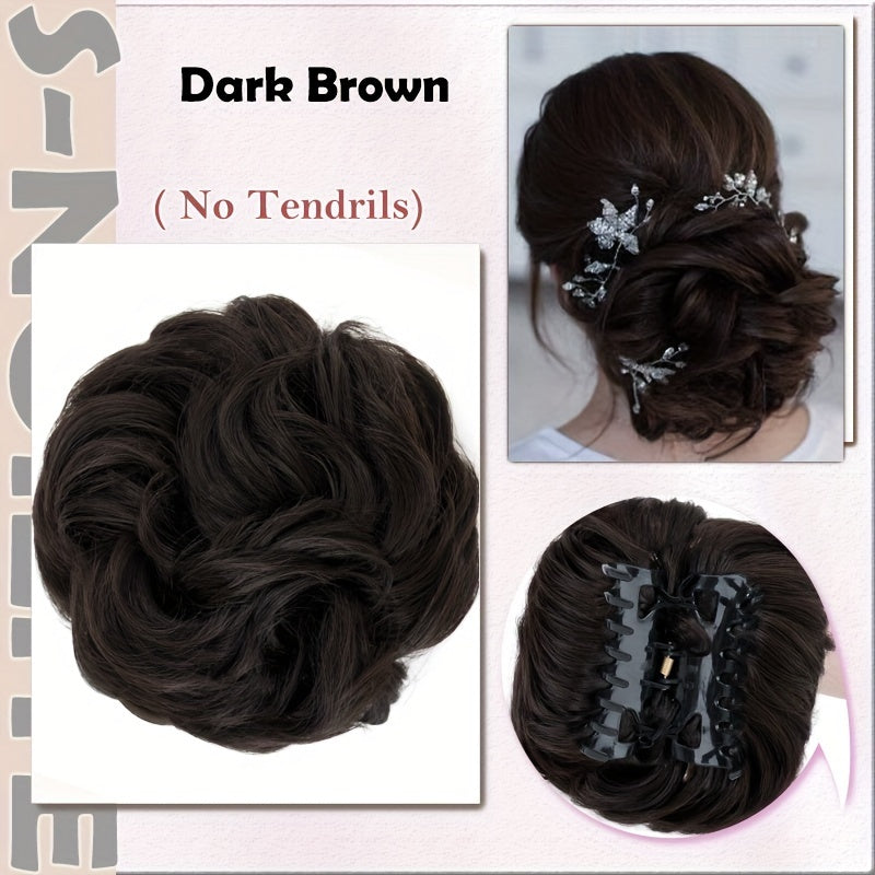 Curly Messy Bun Hair Extension - Easy Stretch, Claw Clip-In Ponytail, Scrunchie Chignon Tray, Soft Hairpieces For Women - Daily, Wedding, Party Use With No Damage, No Shedding, No Tangle Guarantee